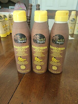 Lot 3 Wild Tropics Sunscreen Spray Broad Spectrum SPF30 Banana Scent 5.5oz 12/24