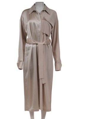 CO Essentials Collection Belted Pocket Shirt Dress Size Large Champagne Beige