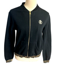 Roberto Cavalli Junior Girl Black Gold Logo Cotton Full Zip Sweatshirt Italy L