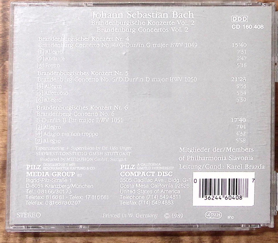 VIENNA MASTER SERIES BACH BRANDENBURGISCHE KONZERTE VOL 2 PLIZ CD 3324 - Image 2 of 4