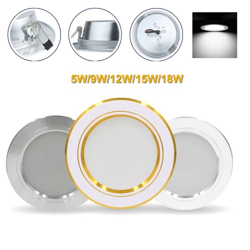 5w 9w 12w 15w 18w Led Downlight Recessed With Gold Ceiling Round Home Spotlight