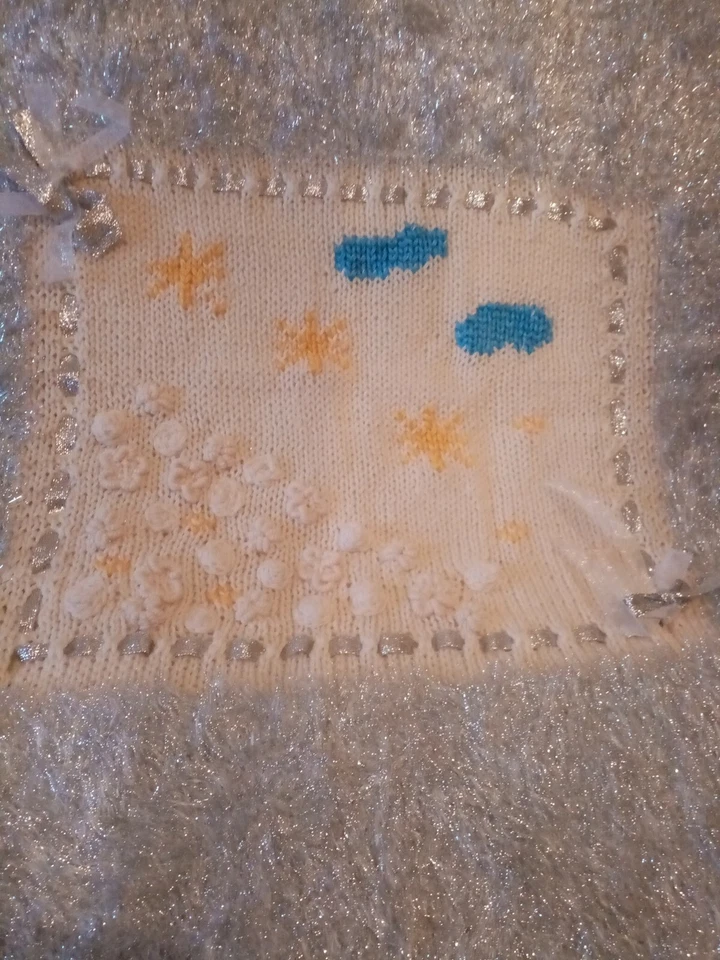 Coperta Nuvola Neonato Bimbo Lana Moher100% Argento lurex Copertina cm.100x100 - Immagine 2 di 4