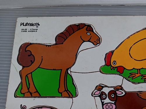 Vintage Playskool Farm Animals Wood Puzzle 180-05 Horse Pig Cow Chicken Made USA - Picture 4 of 9