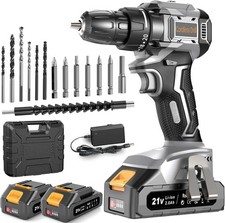 DYJPOW Brushless Cordless Drill Driver 21V, 2 Batteries 2000mAh, 20+1 Torque