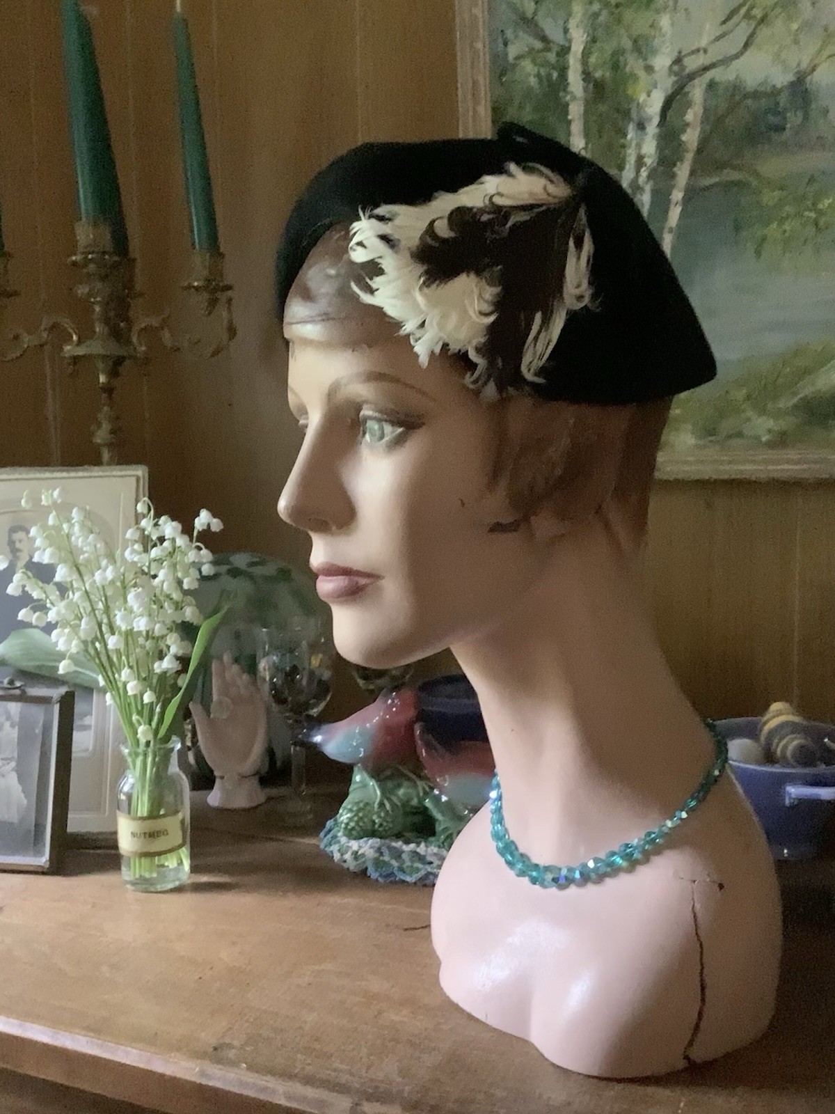 Vintage 1930’s Lovely Black Velour With Feathers HAT