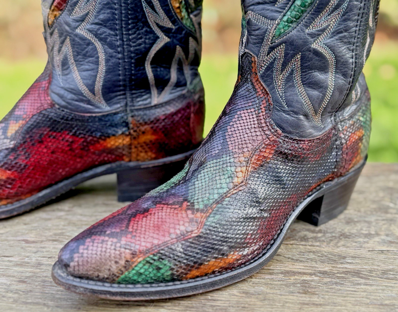 Vtg Dan Post Rainbow Python Snakeskin Cowboy Boot… - image 6