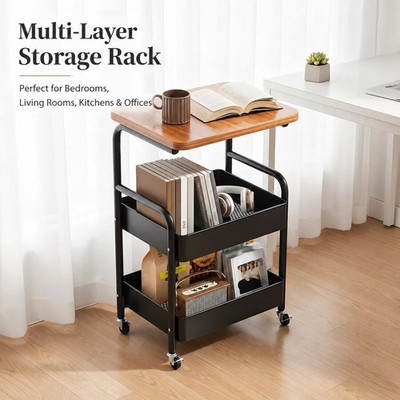 3 Tier Rolling Storage Cart Kitchen Utility Organizer Rack With Wheels Black
