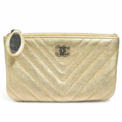 Echte CHANEL V Stitch Tasche Gold Leder - h31789g