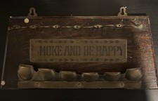 Vintage Wooden Pipe Holder "Smoke and Be Happy" Smoking Stand Pipe Rack