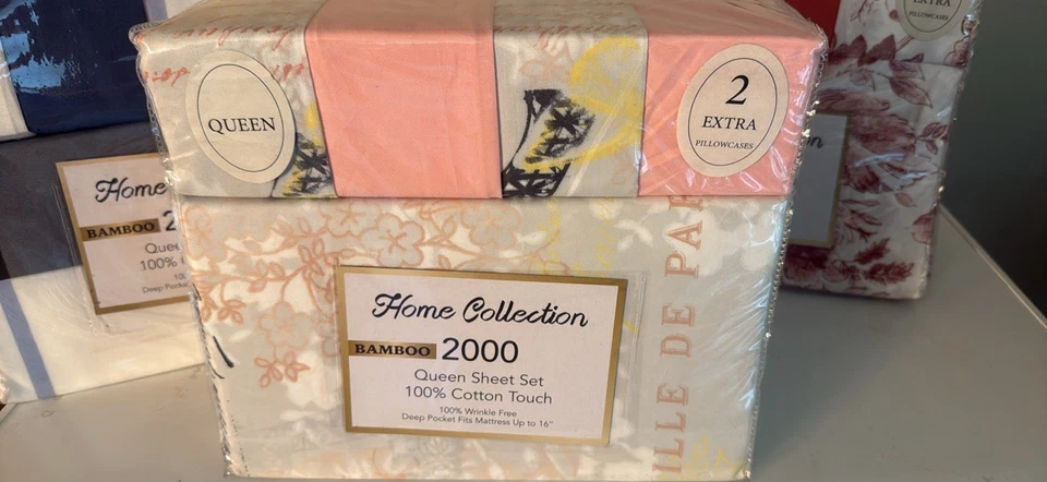 Queen bed sheet set 100% cotton 1 flat 1 fitted sheet 4 pillowcases - Image 2 of 4