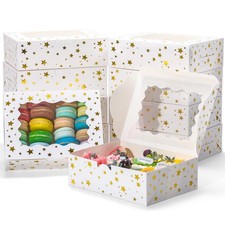 10 PCS Christmas Cookie Boxes With Window 8x6x2.5 In Bakery Xmas Gold Foil