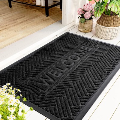Mibao Front Door Mat Outside Entrance, 29.5''x17'' (Small), Black 