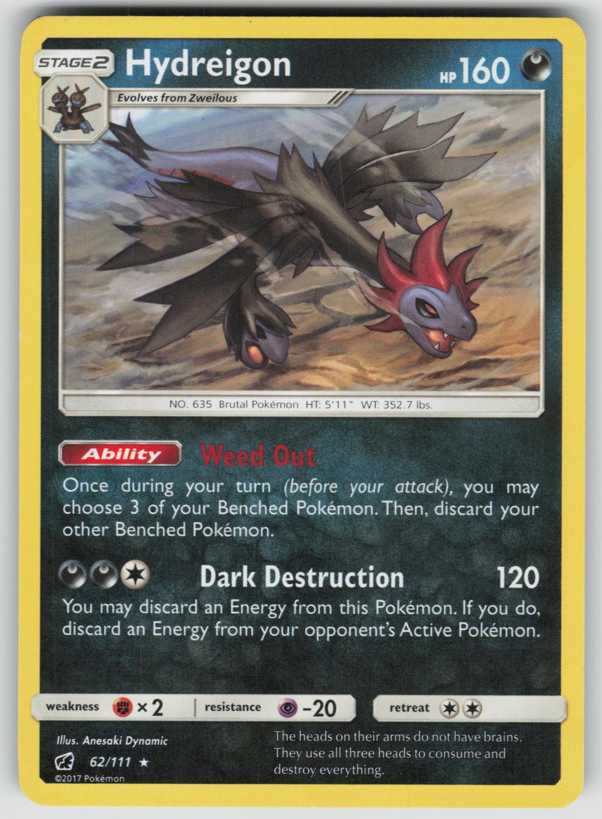 HYDREIGON 62/111 RARE CRIMSON INVASION POKEMON LIGHTLY PLAYED