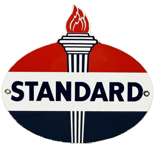 VINTAGE STANDARD GASOLINE PORCELAIN SIGN SERVICE STATION AMERICAN OIL TORCH GAS
