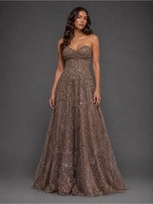 Jovani  Mauve Embellished Strapless Ball Gown Floral