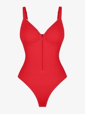 Women's Regular Size Red One Piece Bodysuit with Zipper Adjustable Straps