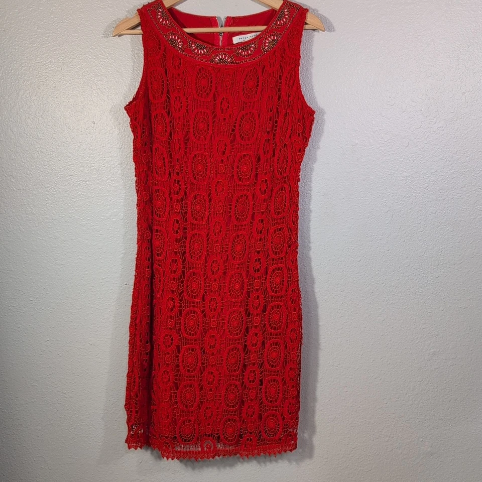 Chaqueta Blazer Peter Nygard Crochet Rojo Vestido Cremallera Forrada Talla 8 Mujer’s Art 127 Foto 2 de 4