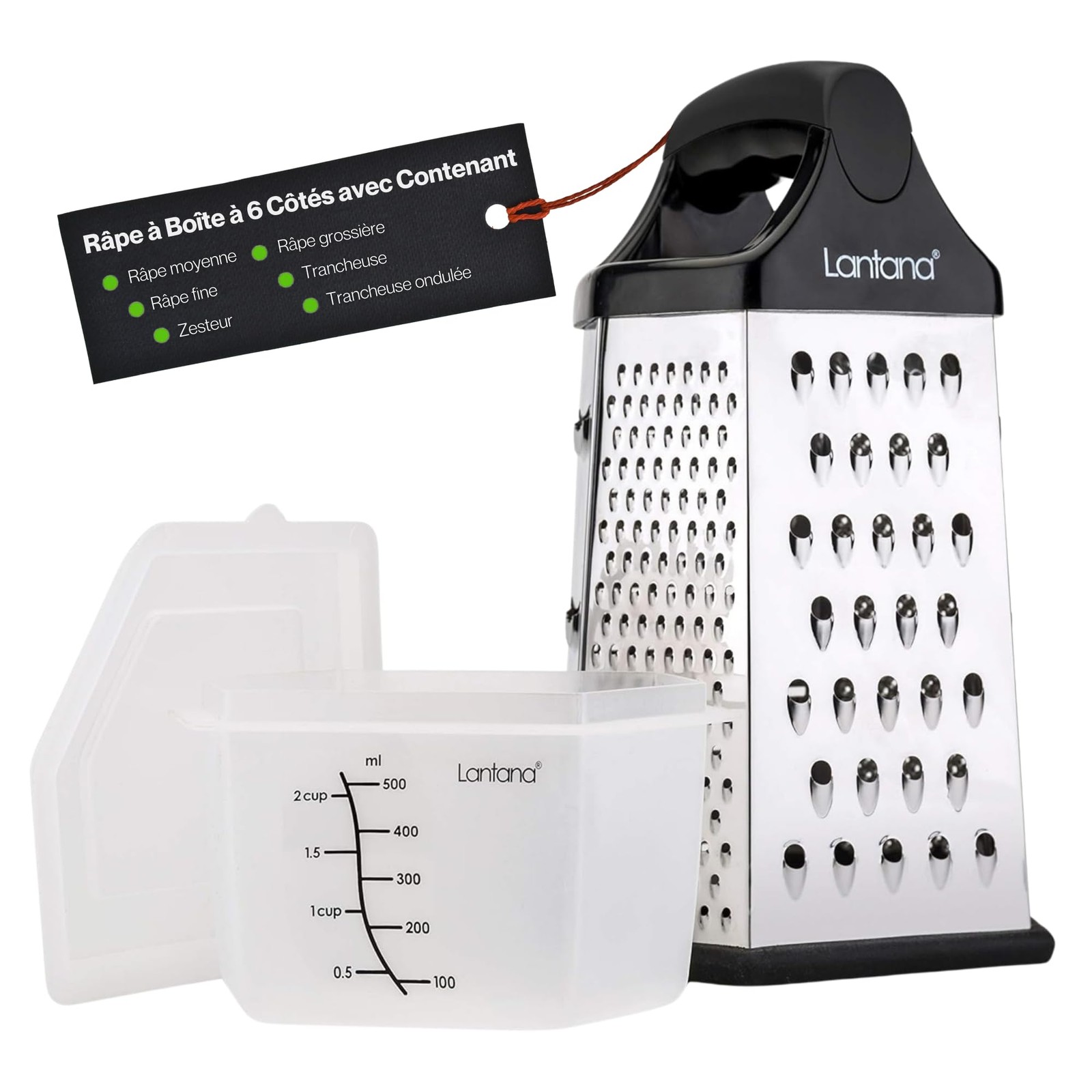 Râpe manuelle à 6 faces en inox avec récipient transparent de 1L pour cuisine