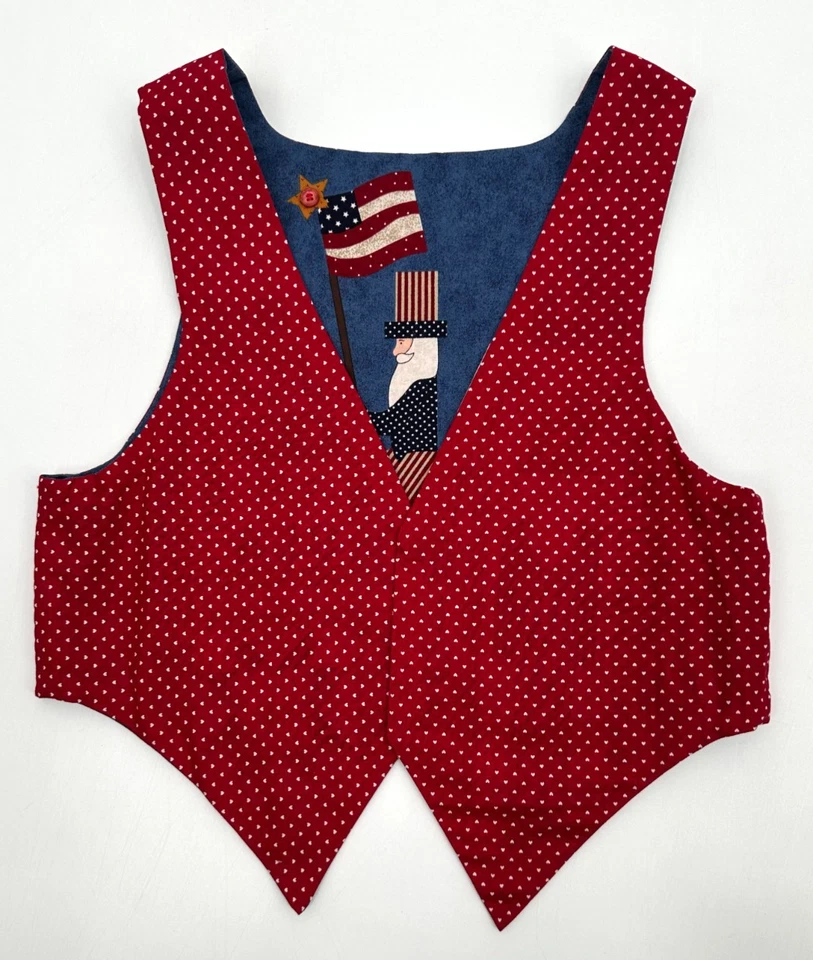 Uncle Sam USA Childrens Handcrafted Reversible Novelty Vest Size XS Blue Cotton - Image 3 of 4