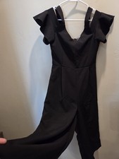 Miami Strappy Off Shoulder Black Jumpsuit XS Wide Leg Elegant -00328