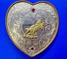 Heart Shaped Cowboy Horseback German Silver Montana Silversmiths Belt Buckle