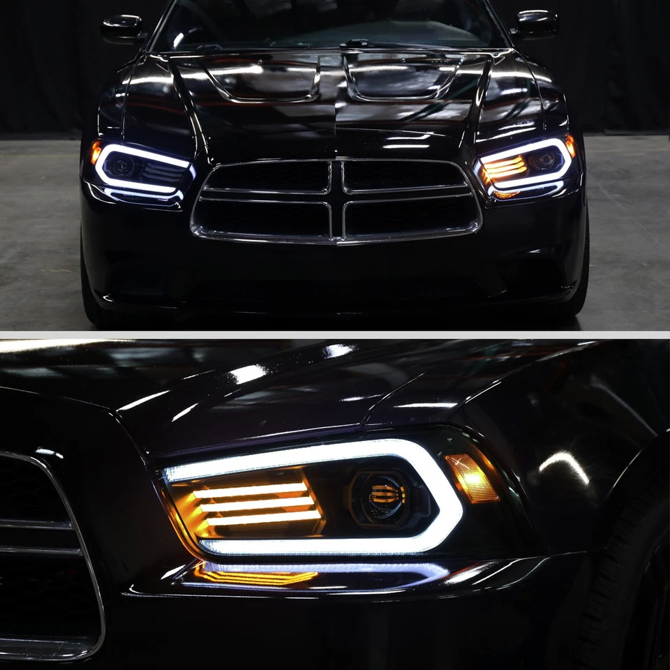 Fit 2011-2014 Dodge Charger Smoke Halogen Projector Headlights LED Sequential Foto 2 de 4