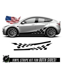 Checkered Flag Vinyl Side Racing Stripes - Fits 2020 and Up Tesla Model Y