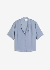 Satin-Bluse mit Reverskragen Gr. 44 Rauchblau Damenbluse Shirt Tunika Neu