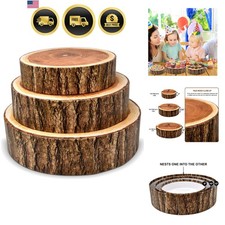 Wood Look Cake Stands Set of 3 Round Dessert Risers Rustic Decor