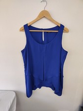 ROMAN Royal Blue Layered Chiffon Blouse Size 14 Sleeveless Sharkbite Waterfall