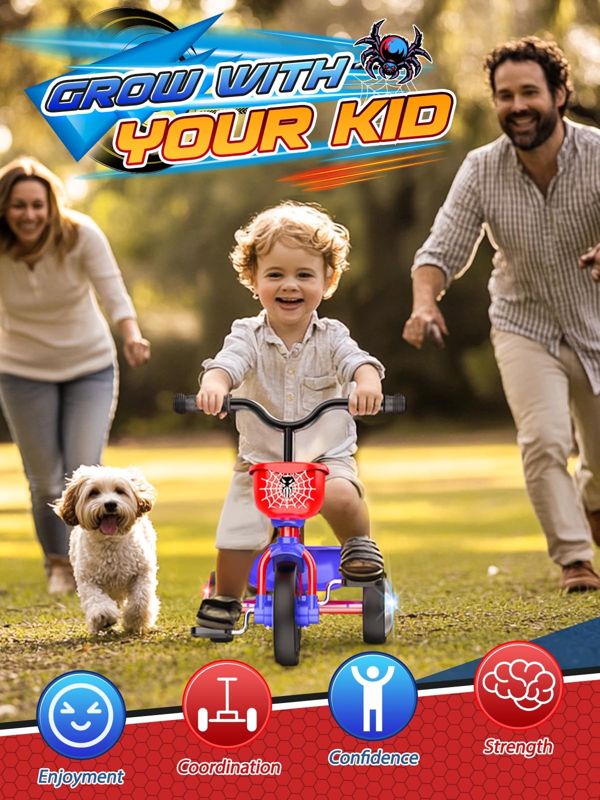 Tricycle for Toddlers 1-3 3-5 Year Olds, Spider Toddler Bike Baby Balance Bik... thumbnail 2