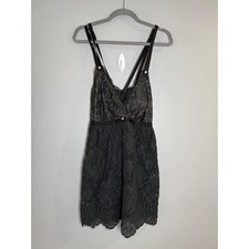 Cacique Black Floral Lace Babydoll Chemise Lingerie Plus Size 22/24 Adjustable