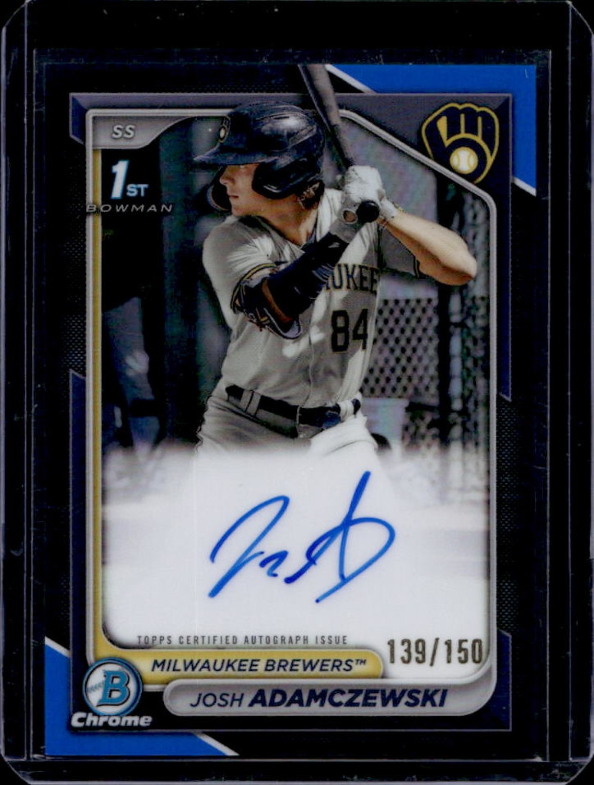 2024 Bowman Chrome Josh Adamczewski Auto Blue Refractor 1st #/150 Brewers