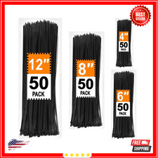 Zip Ties Assorted Sizes 4 6 8 12 Inch, 200 Pack, Black Cable Ties, UV Resistant