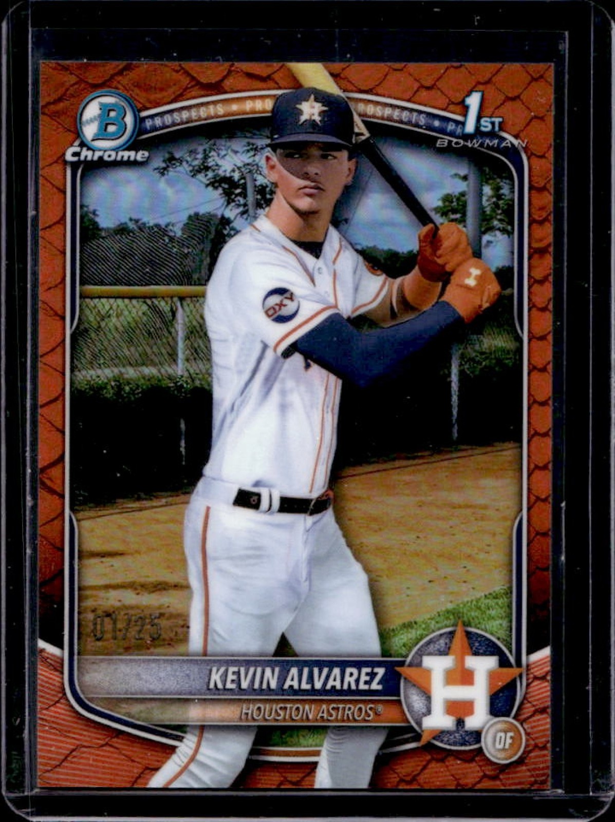 2025 Bowman Chrome Kevin Alvarez Reptilian Orange Refractor 1st Prospect #1/25