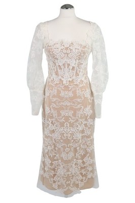 Marchesa Notte Damen Kleid Gr. 36 (4) Beige NEU Bleistiftkleid Etuikleid Dress