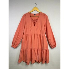 Woman's Coral Mini Riffled Dress - Size S Cattagecore Peasant Feminine Girly