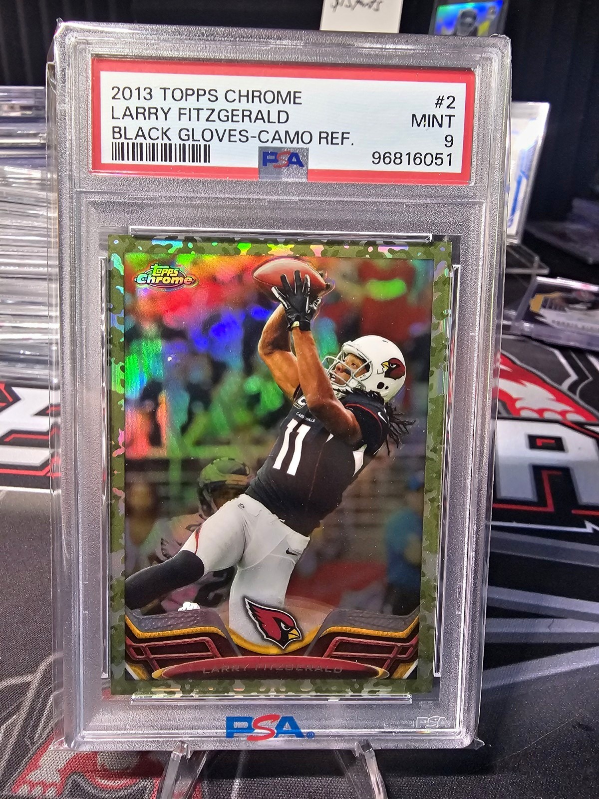 Topps Chrome 2013 Larry Fitzgerald Cardinals #2 Black Gloves-Camo /499 PSA 9