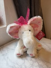 Russ Berrie Ellie Elephant Plush White Pink Hearts Bow Stuffed Animal w/ Tag 9