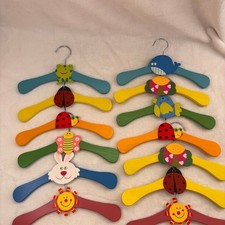 Set of 13 Children's Wooden Clothes Hangers Cartoon Animal Design.