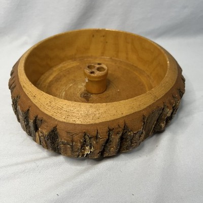 Vintage Wood Rustic Natural Bark Nut Bowl Mid Century 60s Bowl Solid Log L3