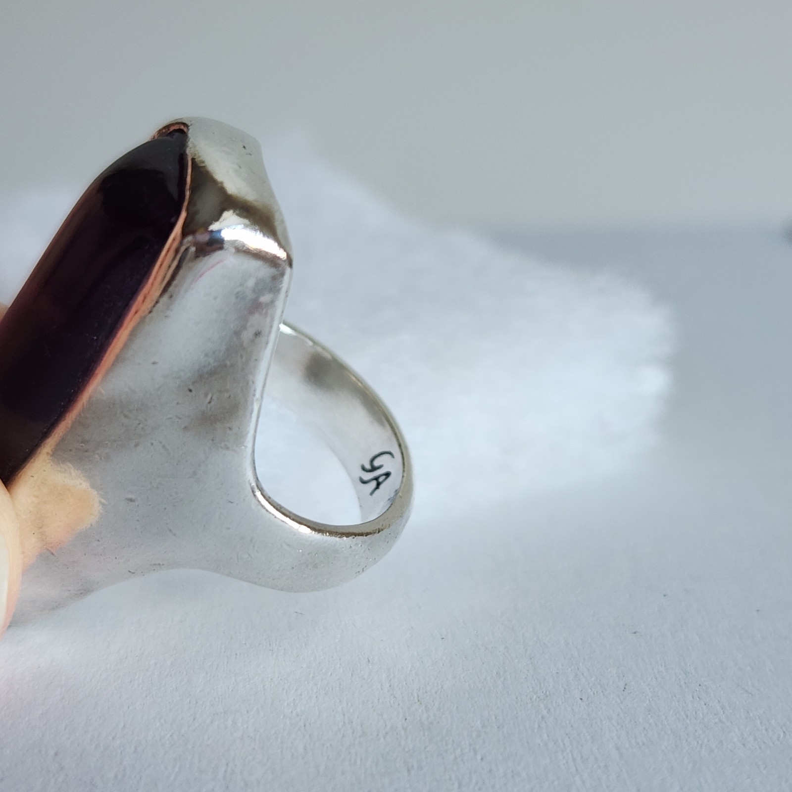 Bold Sterling Silver Statement Ring w/ Purple Cab… - image 4