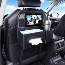 Black 4 in 1 PU Leather Car Backseat Organizer with Cup Holder and Tablet Holder