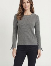 LOFT Striped Wool blend Tie Detail Long Sleeved Top Sweater Grey/black Size M