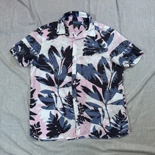 Perry Ellis Shirt Mens Large Linen Blend Floral Print Short Sleeve Casual Summer