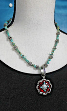 Turquoise  Silver Tone Choker Necklace with Lobster Claw Clasp.