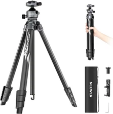 61" Aluminum Travel Tripod for Camera w Pan Tilt Low Profile Ball Head