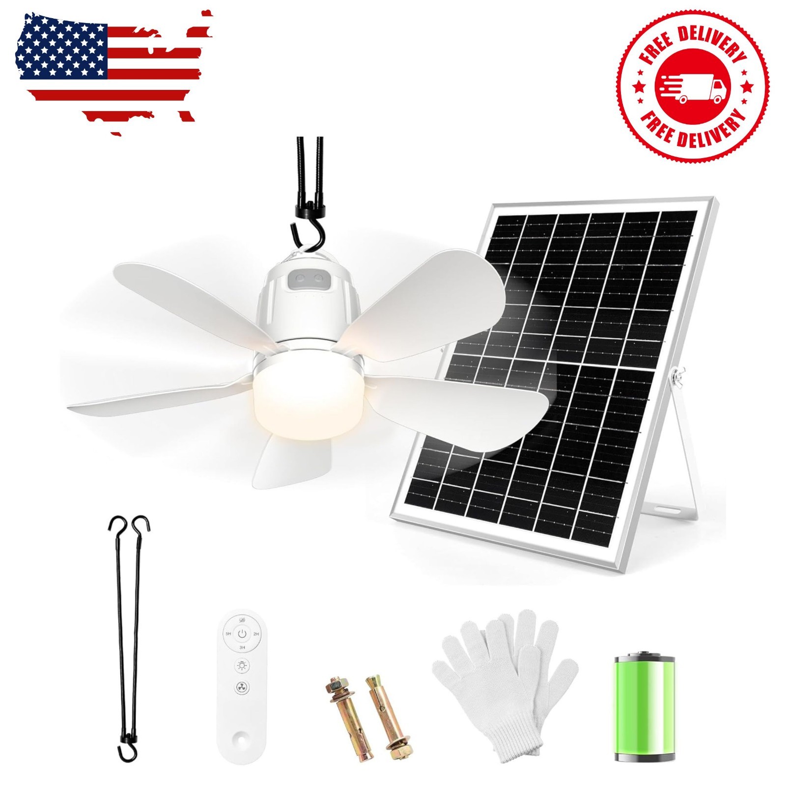 Solar Ceiling Fan Light, 20000mAh Portable Gazebo fan with 3