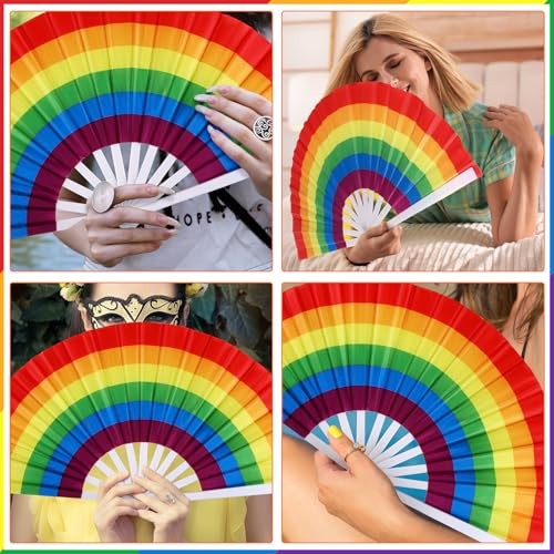 6 Pcs Extra Large Rainbow Folding Hand Gay Fan LGBT Fans Festival Pride White - Picture 5 of 8