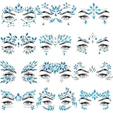 12 Sets Face Jewels Face Gems Mermaid Glitter Rhinestone Crystal Stickers Wat...